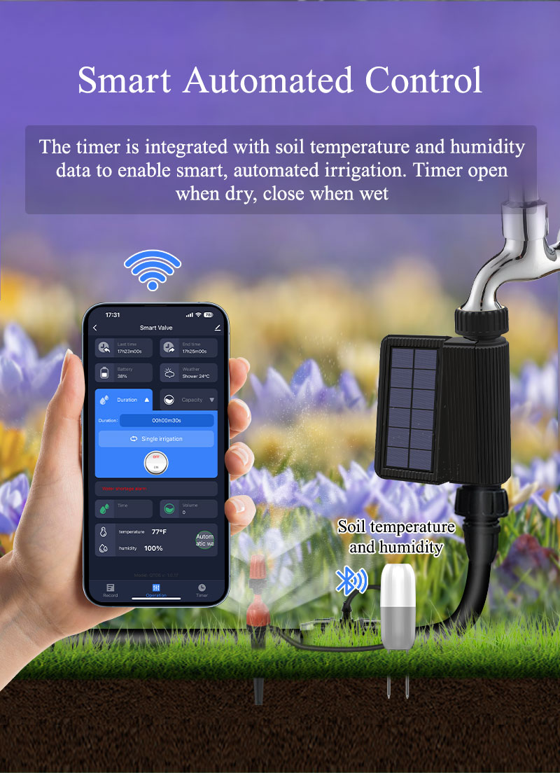 Temporizador de jardim solar WiFi com sensor de solo